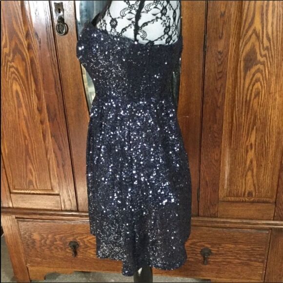 B Darlin Sequin Dress Navy Blue Strapless Fit & Flare Size 4 - Picture 4 of 8
